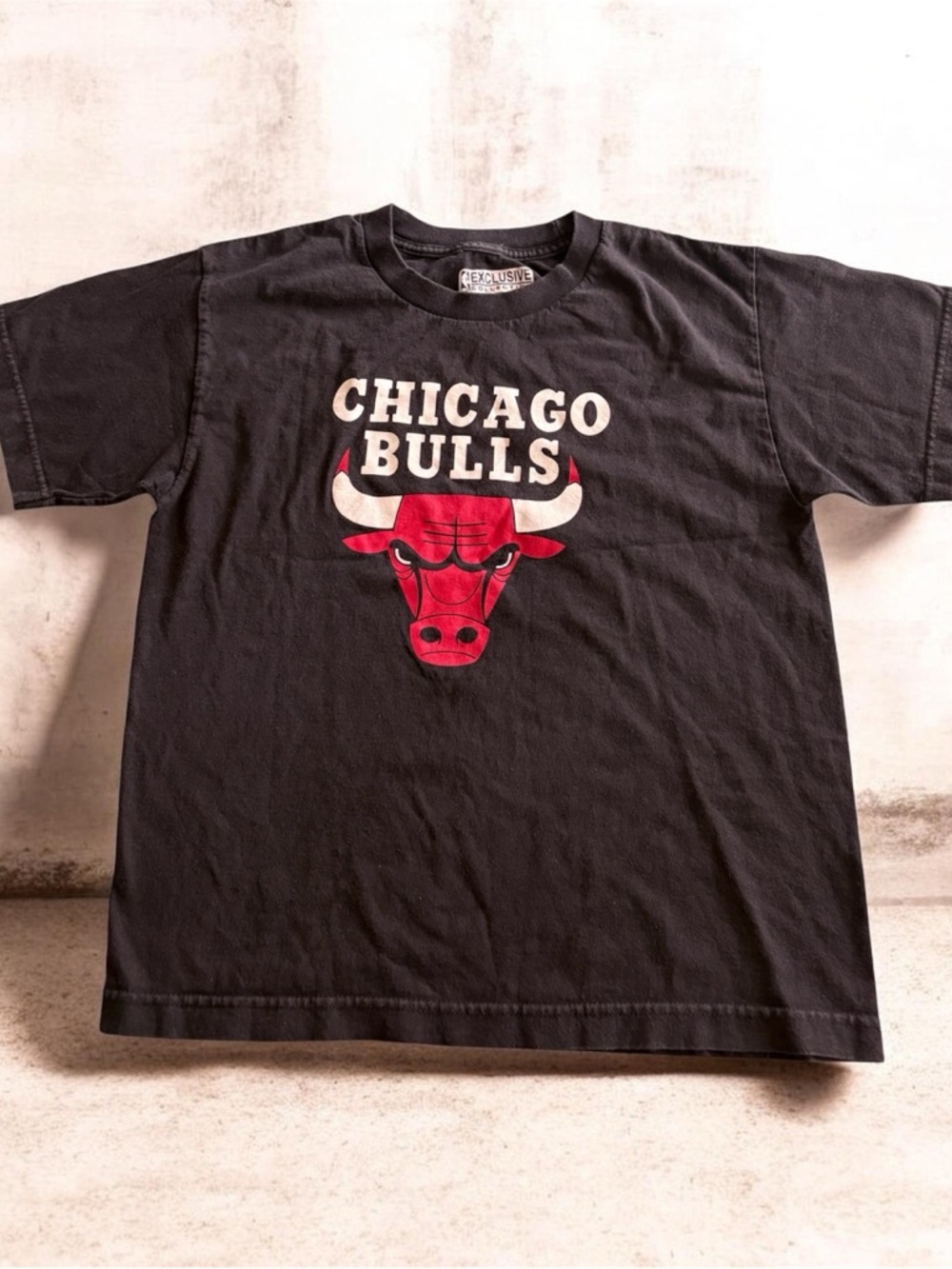 Chicago Bulls Black Short Sleeve Tee with Red Logo - Kids